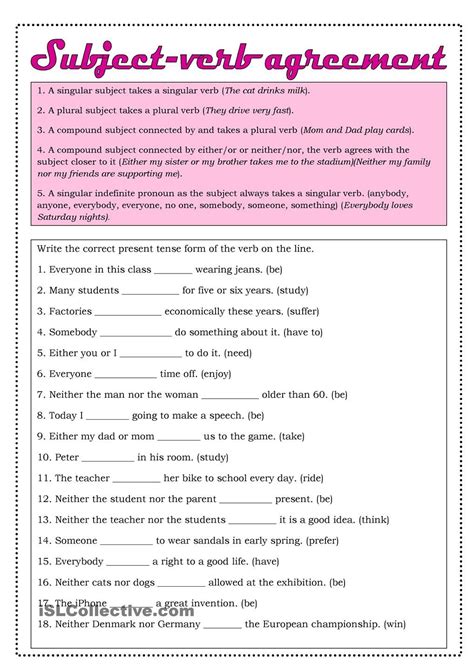 In the present tense, third person, use verbs ending in –s with singular subjects. . Subject verb agreement exercises with answers doc